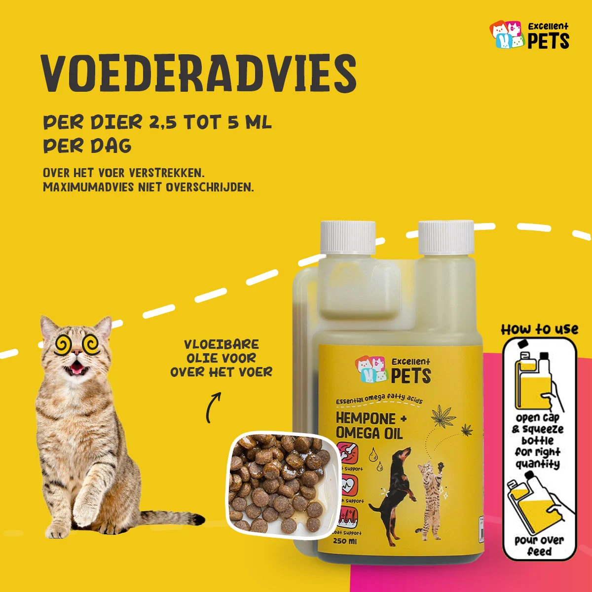 Miscela di oli per cani e gatti con olio di semi di canapa, 250 ml – Excellent Pets HempOne + Omega Oil - immagine 2
