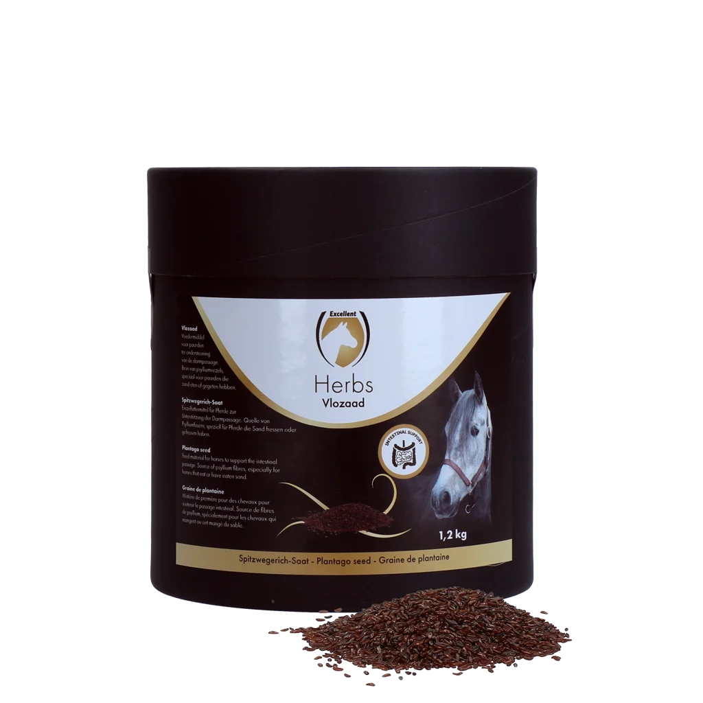 Semi di psillio per cavalli con fibre di psillio, 1,2 kg – Excellent Horse Herbs Vlozaad - immagine 1