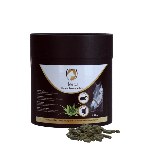 Pellet di fiori di canapa per cavalli, a supporto della funzione intestinale, 1,5 kg – Excellent Horse Herbs Hennepbloempellets