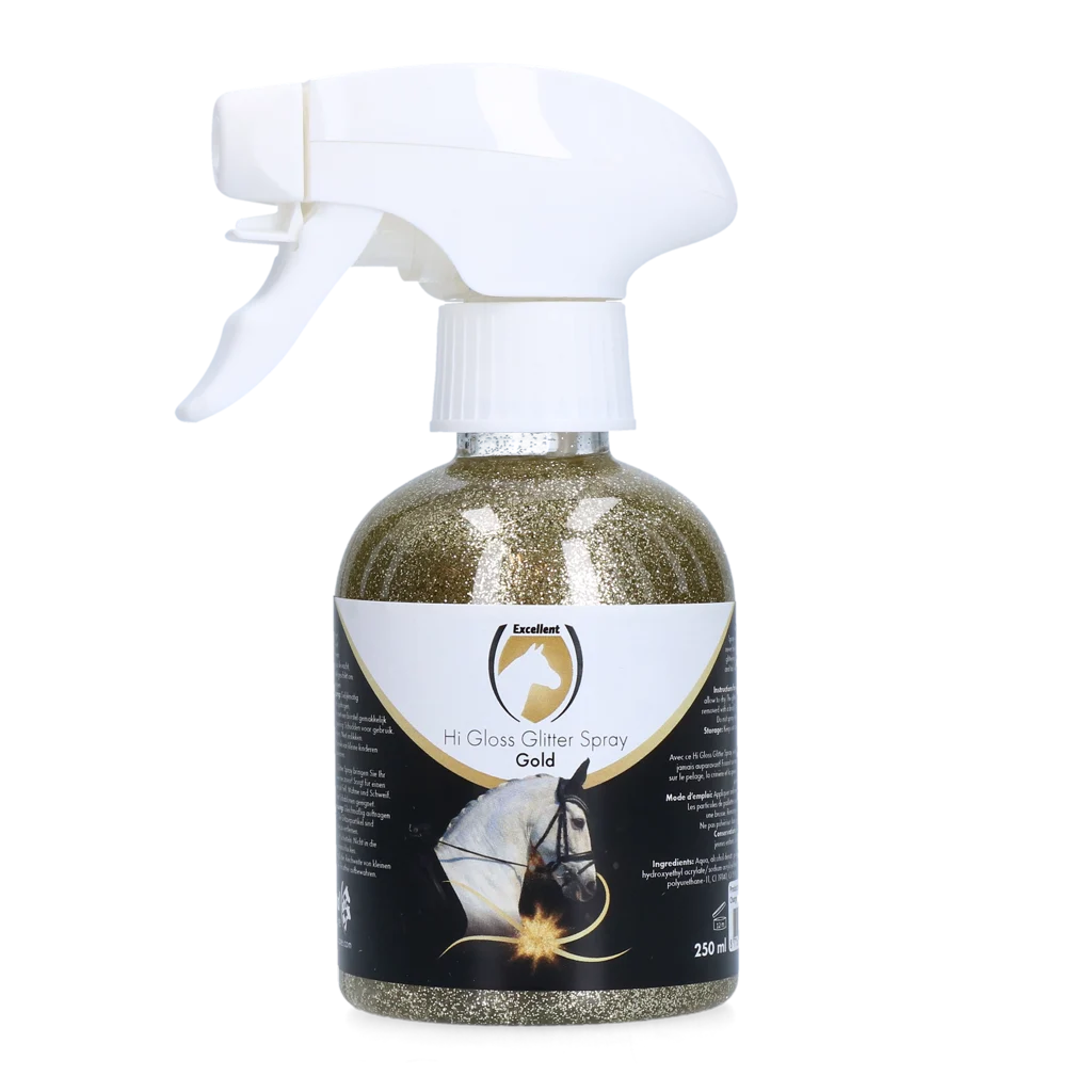 Spray glitter per mantello, criniera e coda, 250 ml – Excellent Horse Hi Gloss Glitter Spray Gold - immagine 1