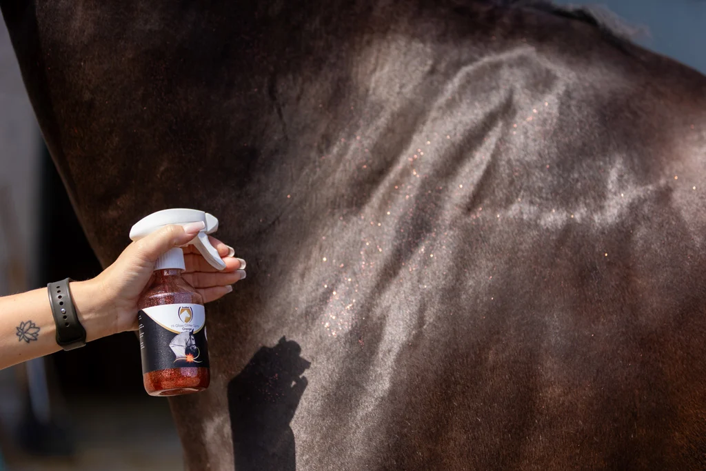 Spray glitter per mantello, criniera e coda, 250 ml – Excellent Horse Hi Gloss Glitter Spray Orange - immagine 2