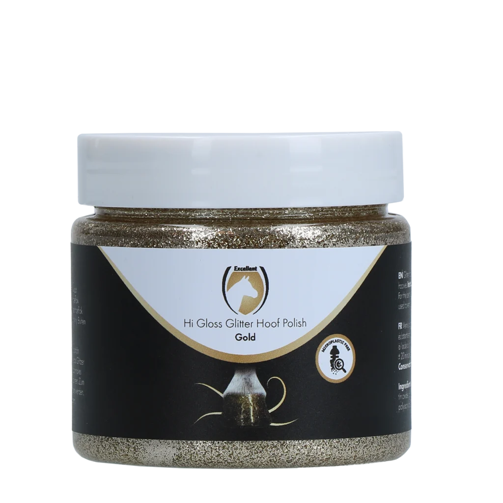 Smalto glitterato dorato per zoccoli, 150 ml – Excellent Horse Hi Gloss Glitter Hoof Polish - immagine 1
