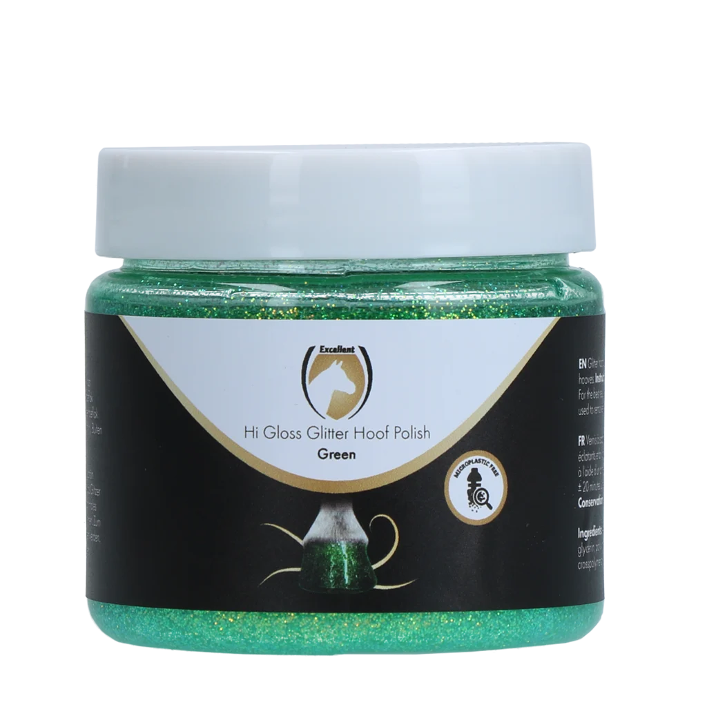 Smalto glitterato verde per zoccoli, 150 ml – Excellent Horse Hi Gloss Glitter Hoof Polish - immagine 1