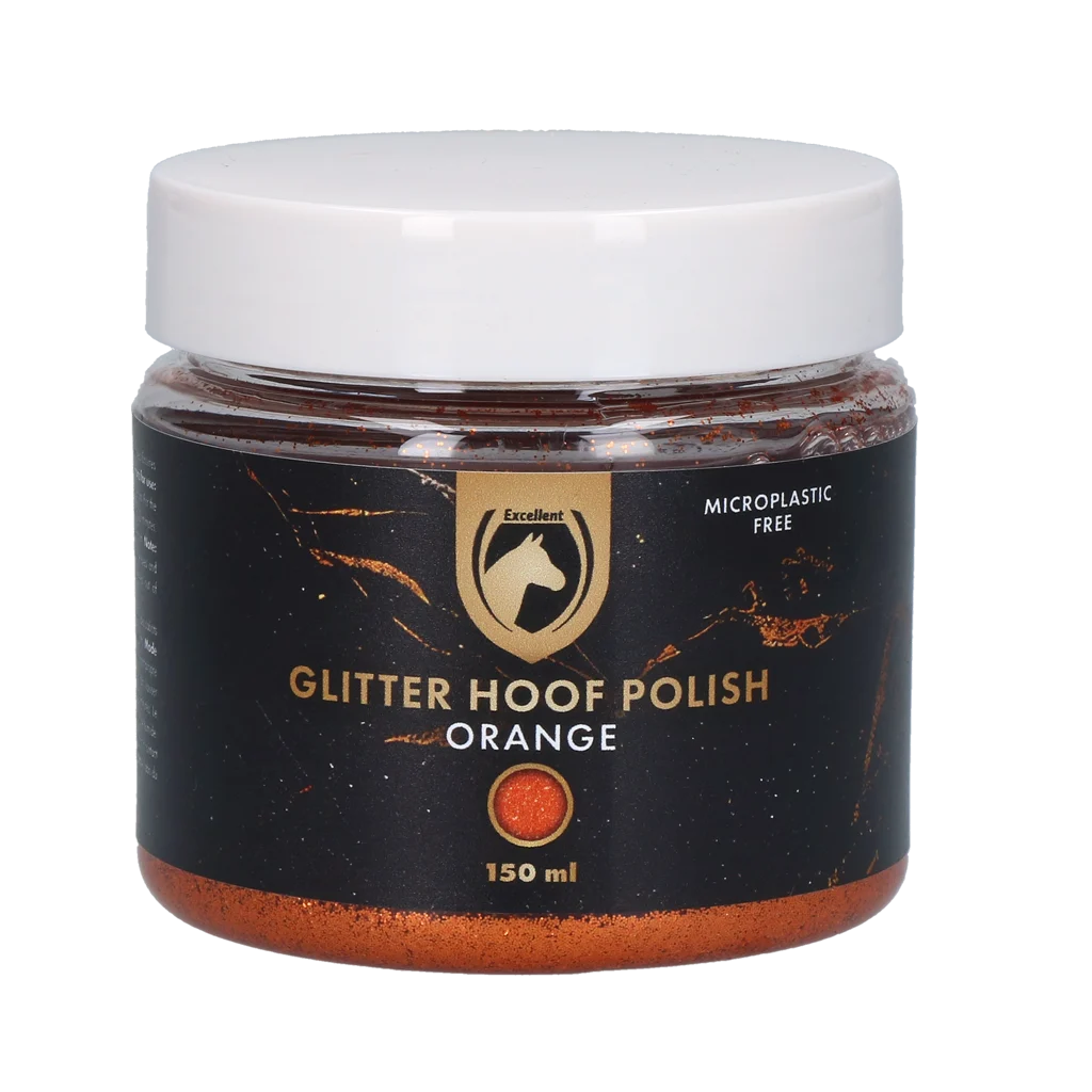 HIGL7057.png Smalto glitterato arancione per zoccoli, 150 ml – Excellent Horse Hi Gloss Glitter Hoof Polish - immagine 1