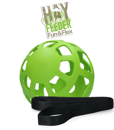 Palla portafieno per cavalli in gomma naturale, verde, diametro circa 22 cm – Hay Slow Feeder Fun & Flex