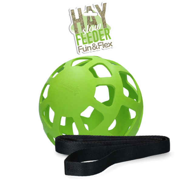 Palla portafieno per cavalli in gomma naturale, verde, diametro circa 22 cm – Hay Slow Feeder Fun & Flex