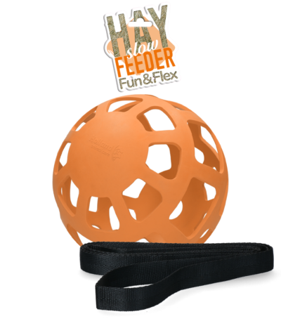 Palla portafieno per cavalli in gomma naturale, arancione, diametro circa 22 cm – Hay Slow Feeder Fun & Flex