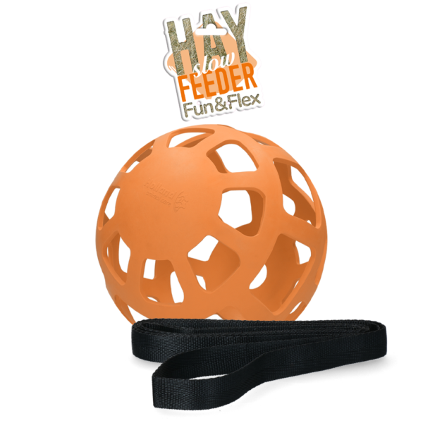 Palla portafieno per cavalli in gomma naturale, arancione, diametro circa 22 cm – Hay Slow Feeder Fun & Flex