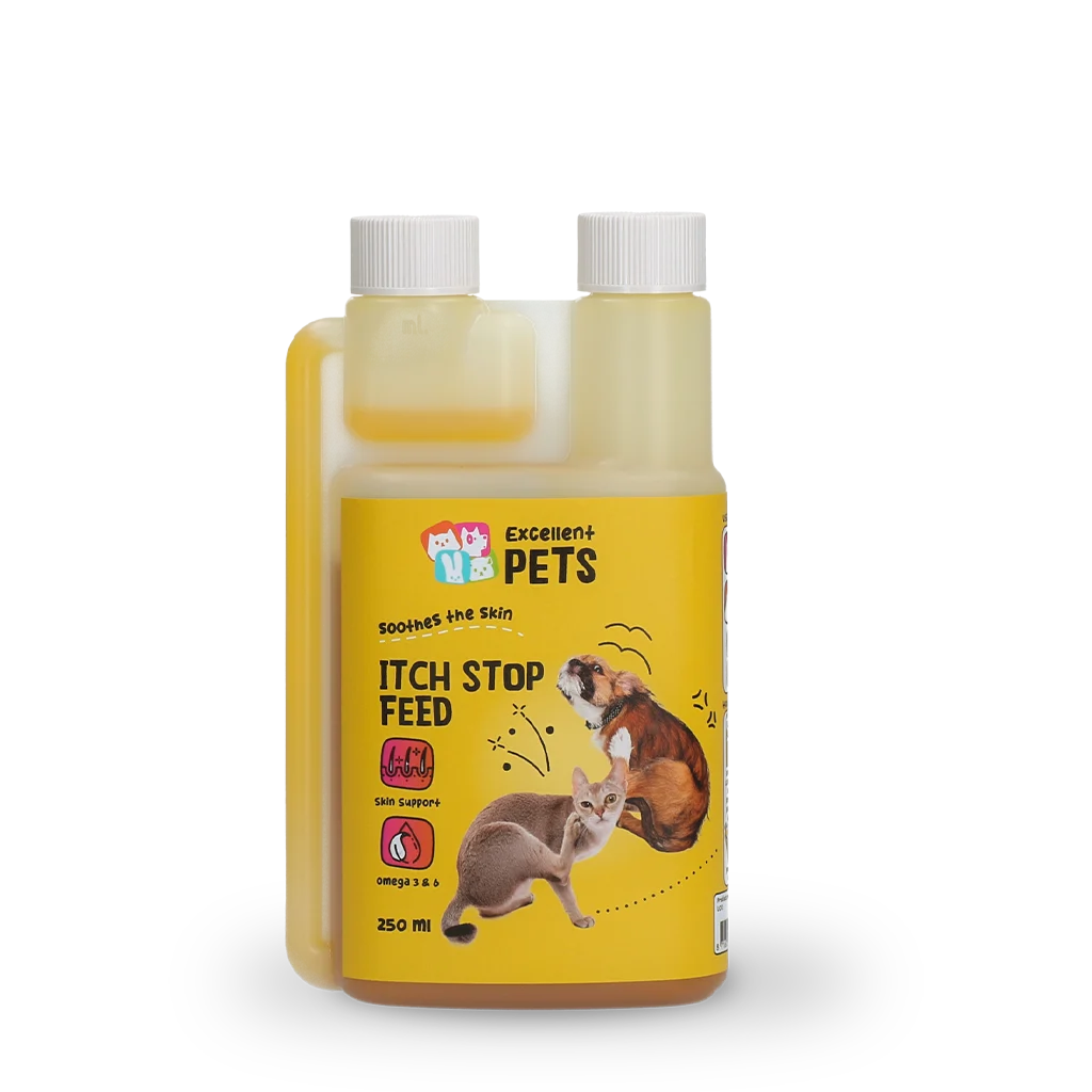 Olio per mangimi per cani e gatti con camomilla, 250 ml – Excellent Pets Itch Stop Feed - immagine 1