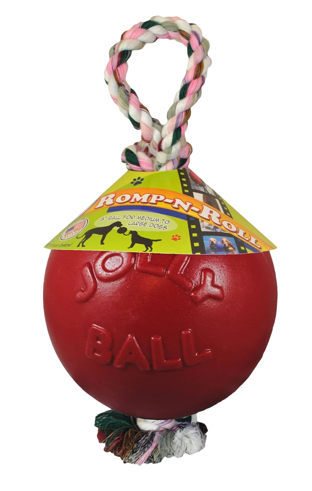 Palla per cani con corda, galleggiante, rossa S (10 cm) – Jolly Pets Romp-n-Roll - immagine 1