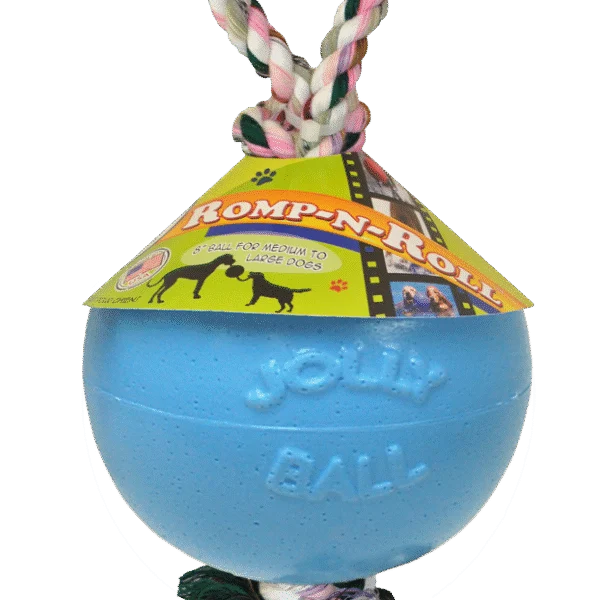 Palla per cani con corda, galleggiante, Mirtillo M (15 cm) – Jolly Pets Romp-n-Roll
