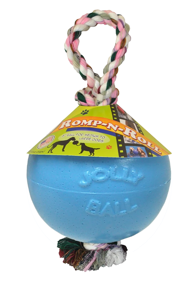 Palla per cani con corda, galleggiante, Mirtillo M (15 cm) – Jolly Pets Romp-n-Roll - immagine 1