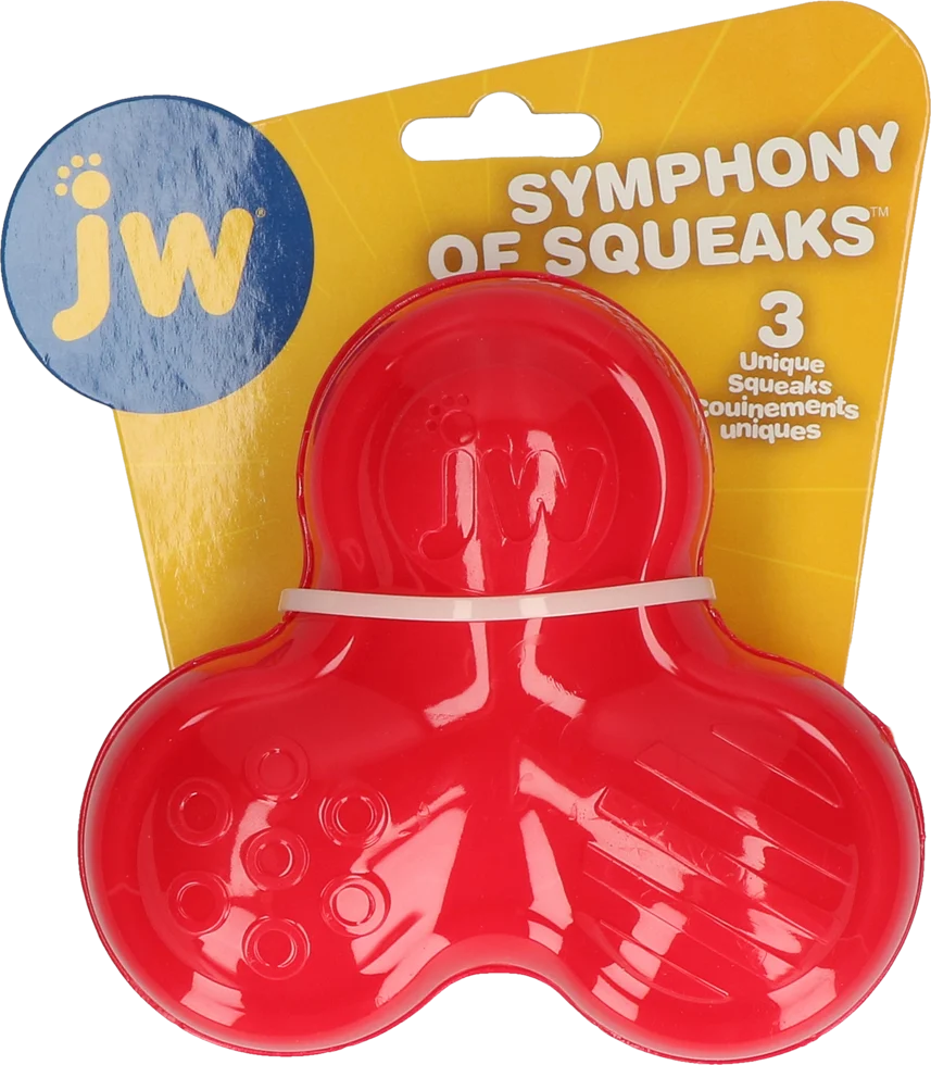 Gioco cigolante in gomma con 3 suoni, rosso – JW Symphony of Squeaks - immagine 1