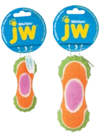 Gioco per cani in peluche, gomma e tessuto da pallina da tennis, 14 cm – JW Mixups Ribbed Barbell M - immagine 2