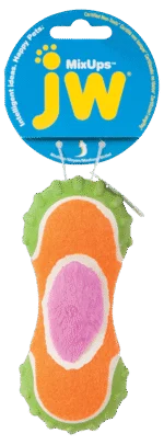 Gioco per cani in peluche, gomma e tessuto da pallina da tennis, 14 cm – JW Mixups Ribbed Barbell M