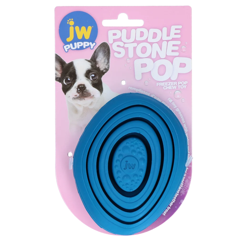 Gioco da mordere per cuccioli in gomma con scanalature per congelare l’acqua – JW Puddle Stone Pop - immagine 1