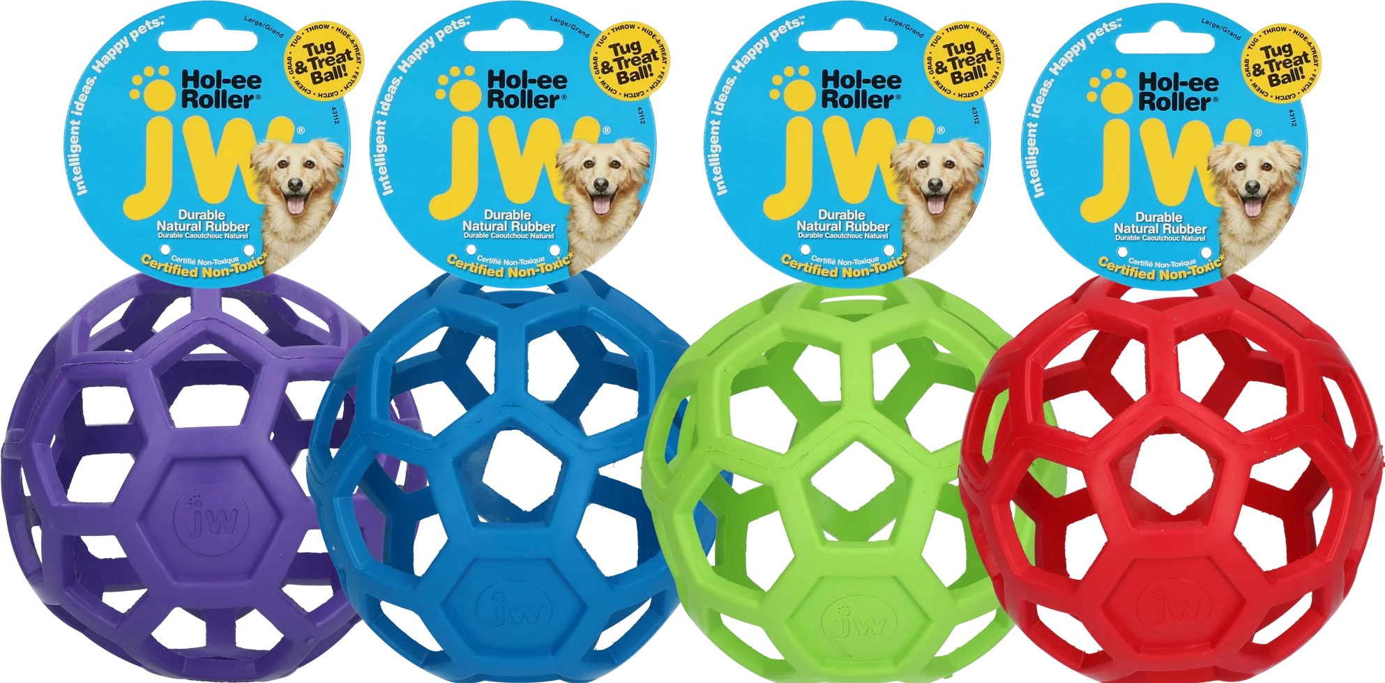 JWHO003_JWHO004_JWHO005_JWHO006_JWHO007GROEP.png Palla per cani in gomma naturale per snack, 19 cm, assortita – JW Hol-ee Roller - immagine 1