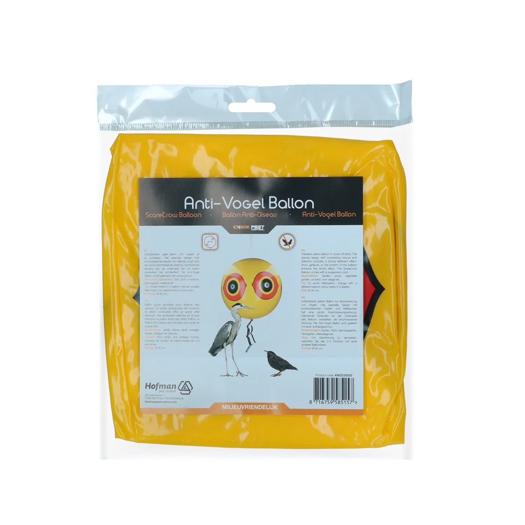 Pallone dissuasore per uccelli con cordino per appenderlo, giallo, Ø 40 cm – Knock Pest - immagine 2