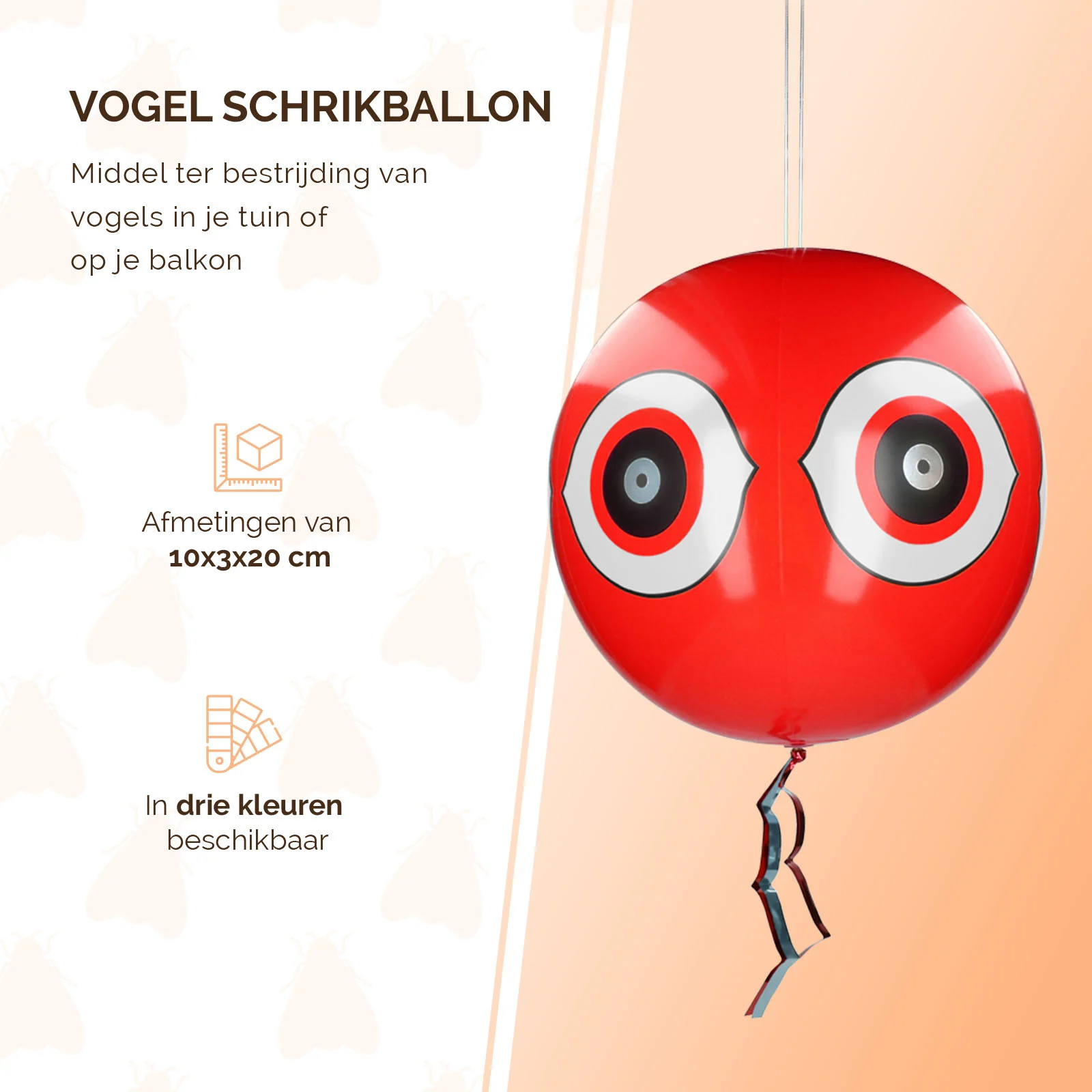 Pallone dissuasore per uccelli con cordino per appenderlo, rosso, Ø 40 cm – Knock Pest - immagine 2