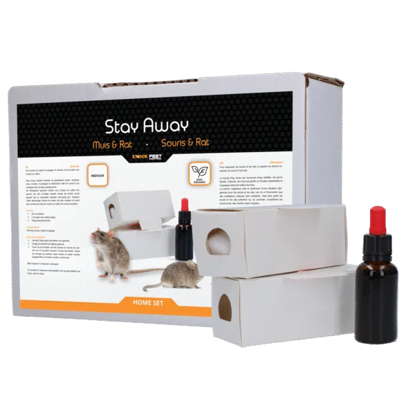 Kit profumato contro topi e ratti, liquido da 30 ml e 2 contenitori – Knock Pest Stay Away Muis Home Set
