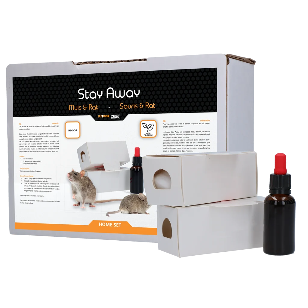 Kit profumato contro topi e ratti, liquido da 30 ml e 2 contenitori – Knock Pest Stay Away Muis Home Set - immagine 1