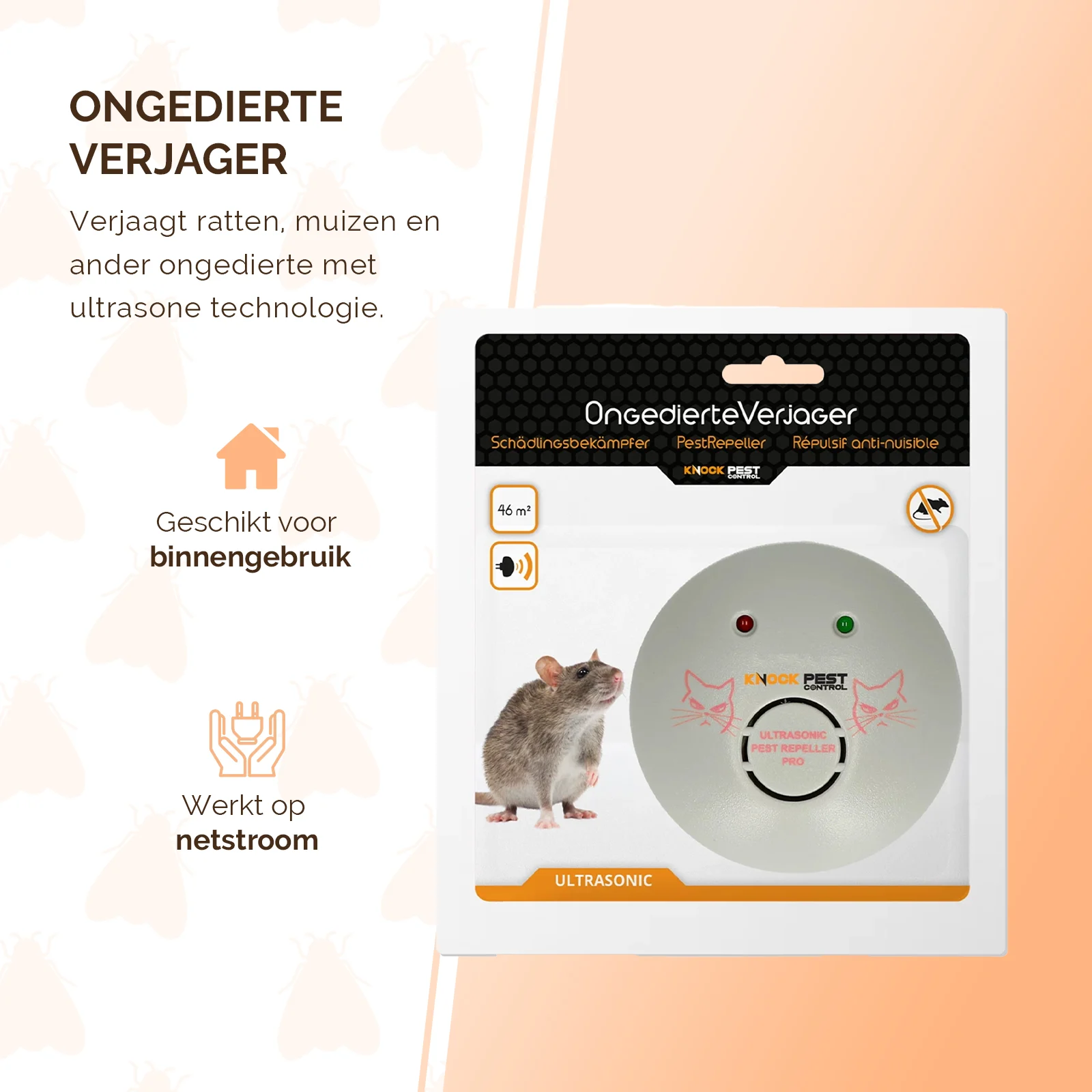 Dissuasore a ultrasuoni per infestanti da collegare alla rete elettrica, fino a 46 m² – Knock Pest Ultrasonic Pest Repeller Home - immagine 5