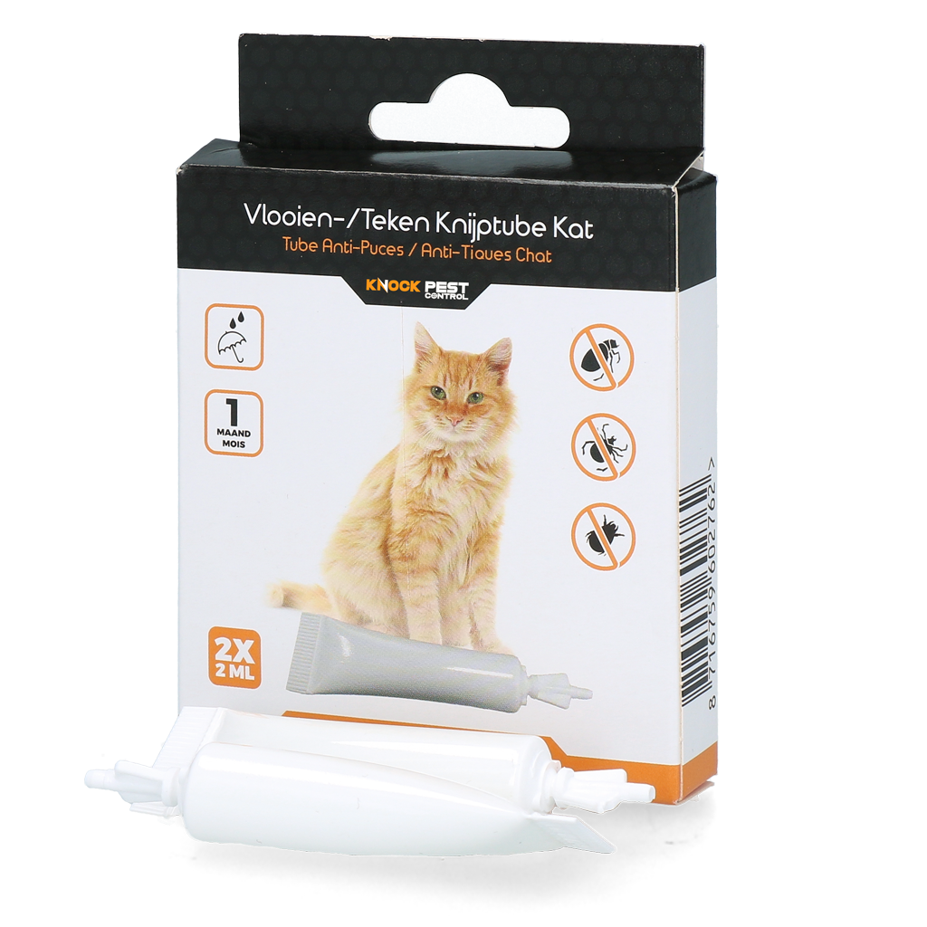 Vlooienpipet voor Katten tegen Teken, 2 x 2 ml, Nederlands en Frans – Knock Pest Pipetta antipulci e antizecche per gatti, 2 x 2 ml, olandese e francese – Knock Pest