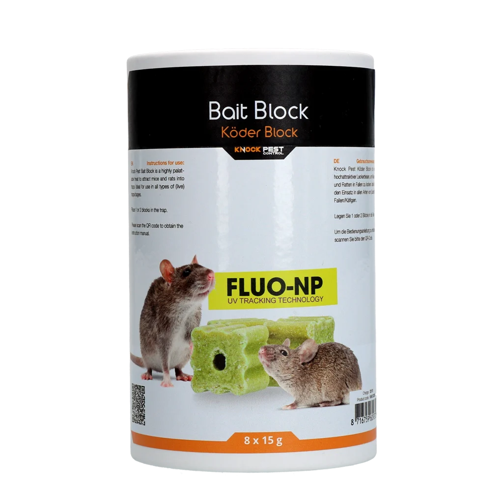 Blocchi esca per topi e ratti, 8 x 15 g – Knock Pest Lokmiddel Blok Fluo-NP - immagine 1