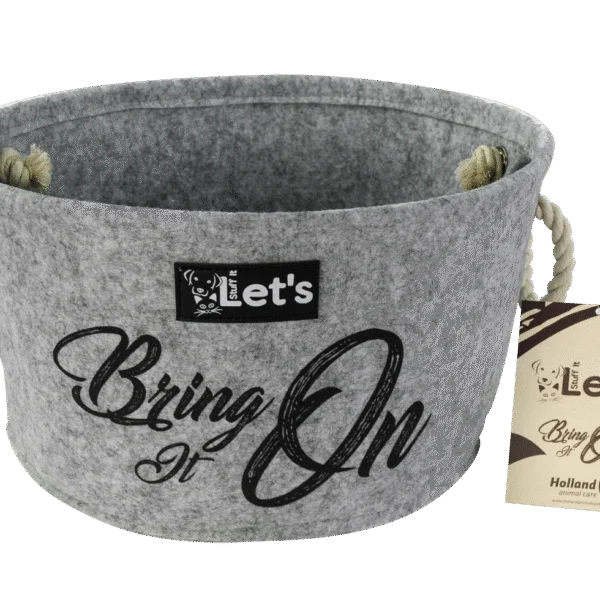 Cestino porta giochi per cani in feltro con manici, grigio, ø 36 cm – Let's Sleep Let's Stuff It Bring it On