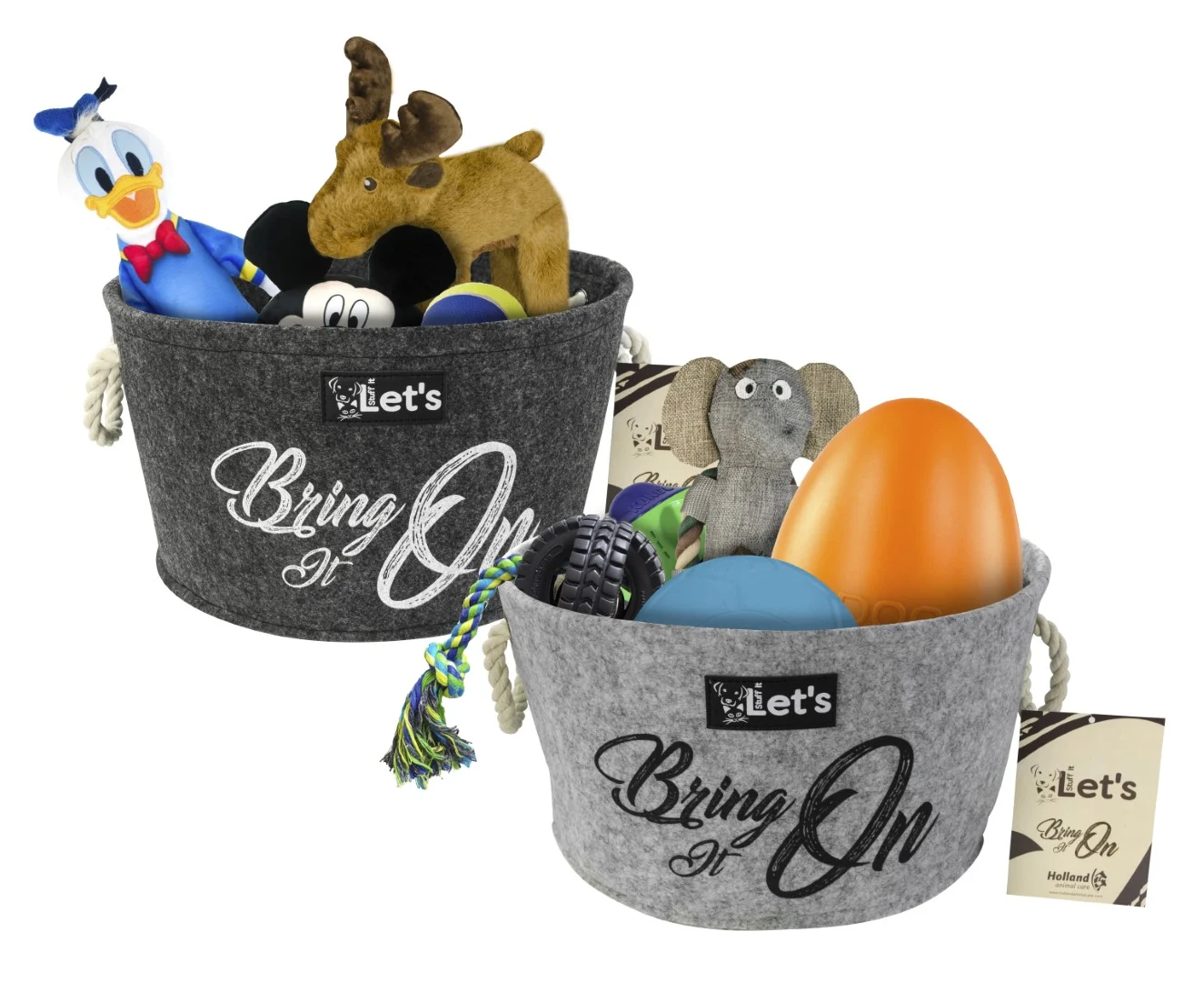 Cestino porta giochi per cani in feltro con manici, grigio, ø 36 cm – Let's Sleep Let's Stuff It Bring it On - immagine 2