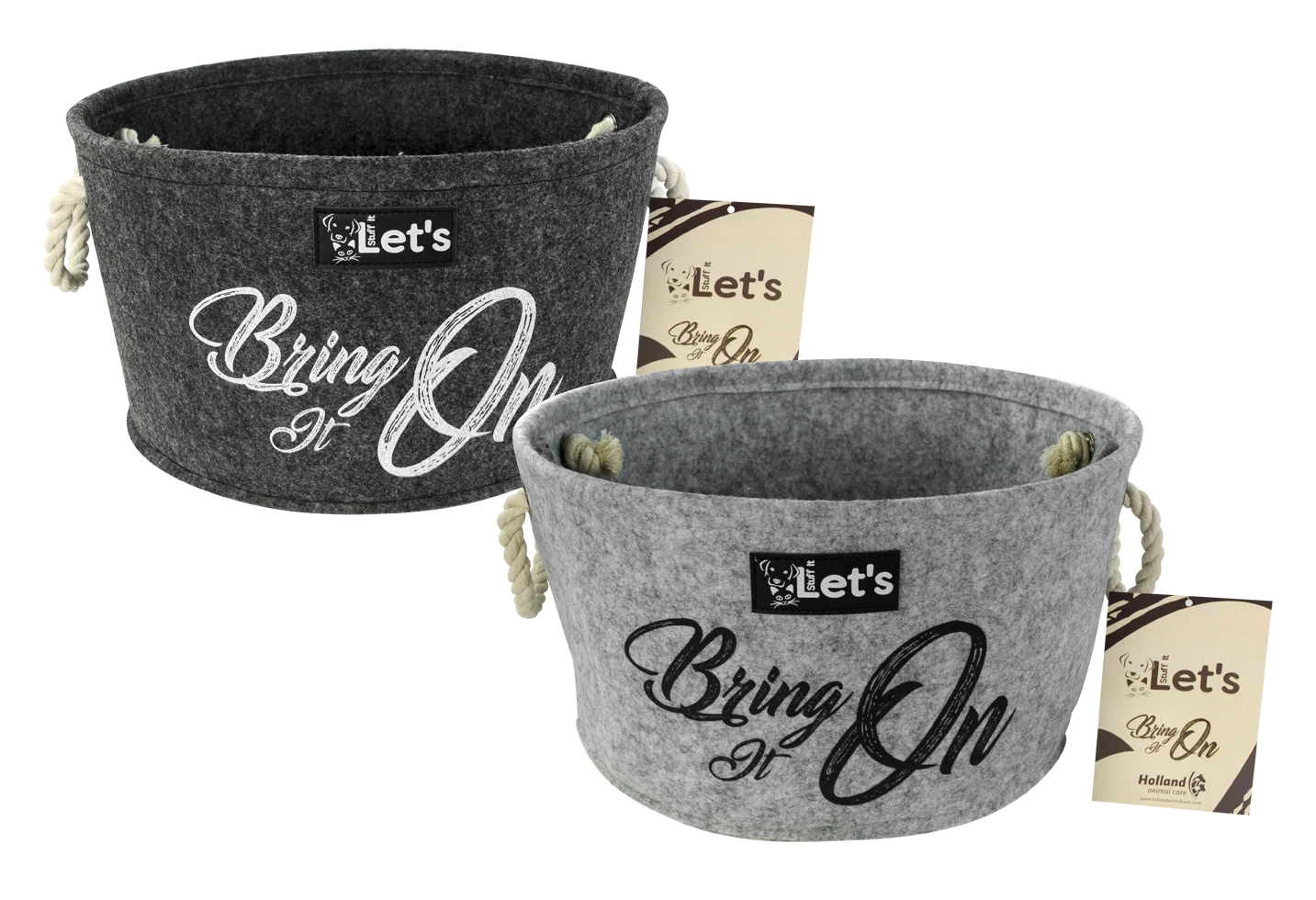 Cestino porta giochi per cani in feltro con manici, grigio, ø 36 cm – Let's Sleep Let's Stuff It Bring it On - immagine 3