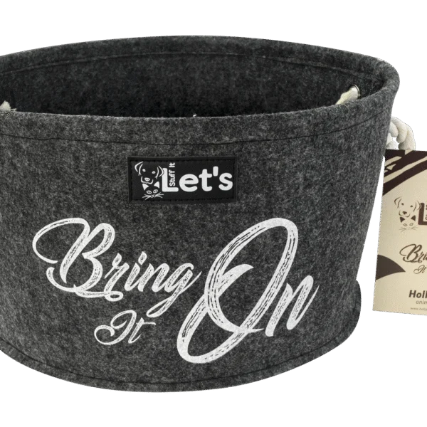 Cesta porta giochi per cani in feltro con manici, antracite, ø 36 cm – Let's Sleep Let's Stuff It Bring it On