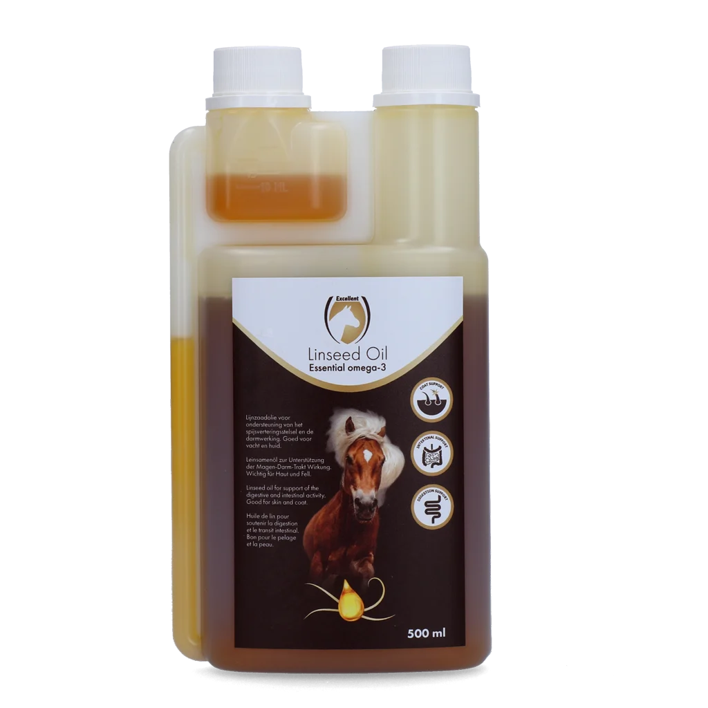 Olio di semi di lino per cavalli, spremuto a freddo, 500 ml – Excellent Horse Linseed Oil - immagine 1
