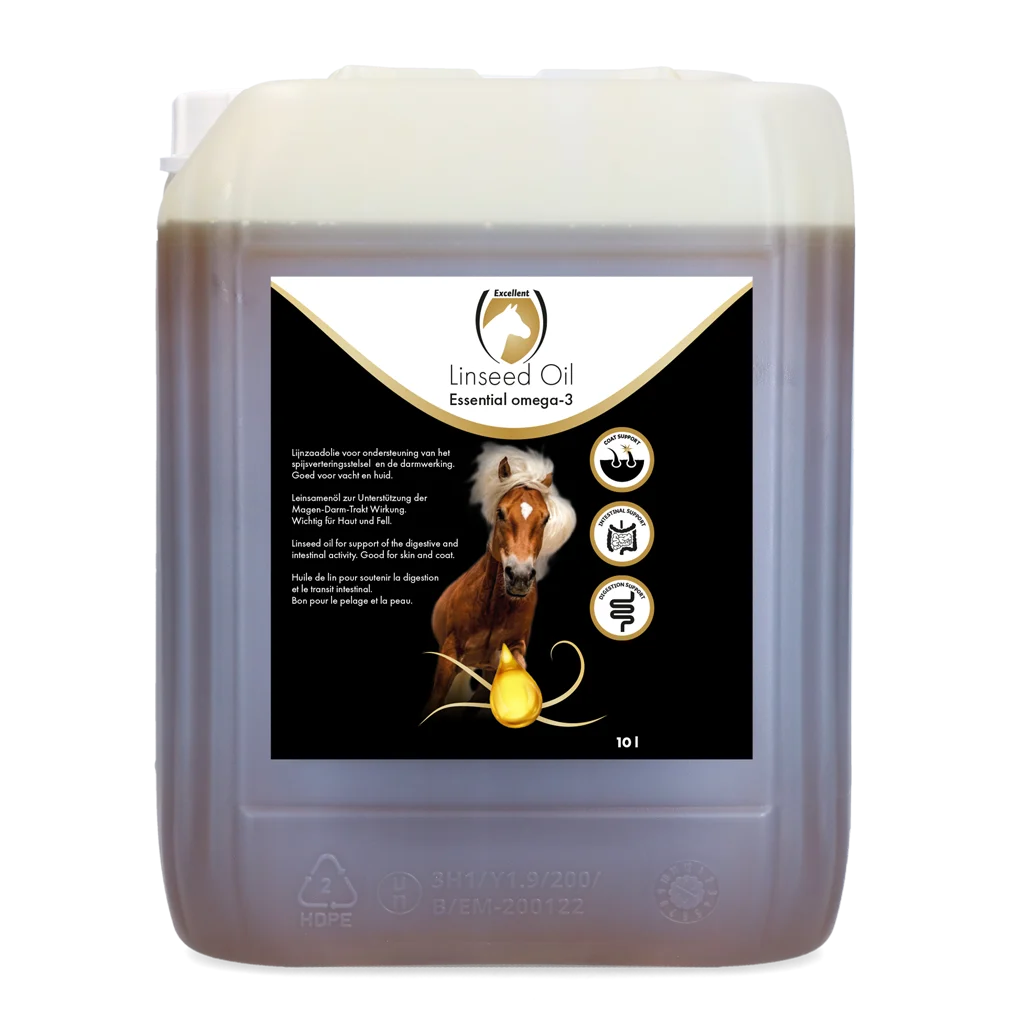 Olio di semi di lino per cavalli, spremuto a freddo, 10 l – Excellent Horse Linseed Oil - immagine 1