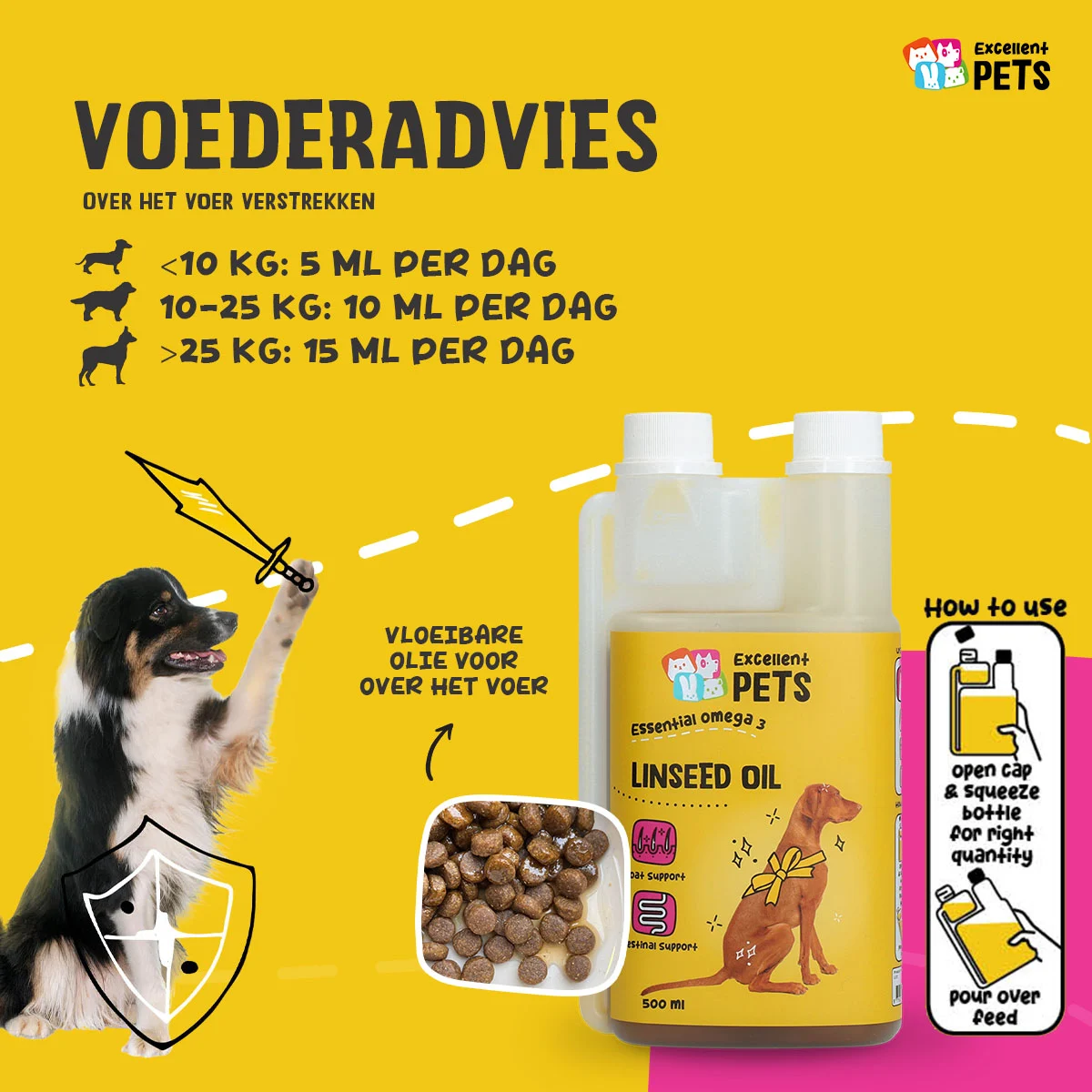 Olio di semi di lino per cani con Omega 3, spremuto a freddo, 500 ml – Excellent Pets Linseed Oil - immagine 2