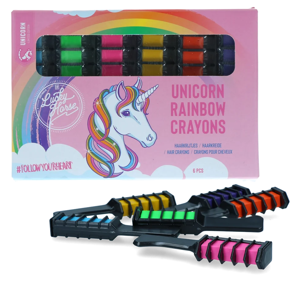 Gessetti colorati per criniera per cavalli, colori arcobaleno, 6 pezzi – Lucky Horse Unicorn Regenboog Kleurkrijt - immagine 1