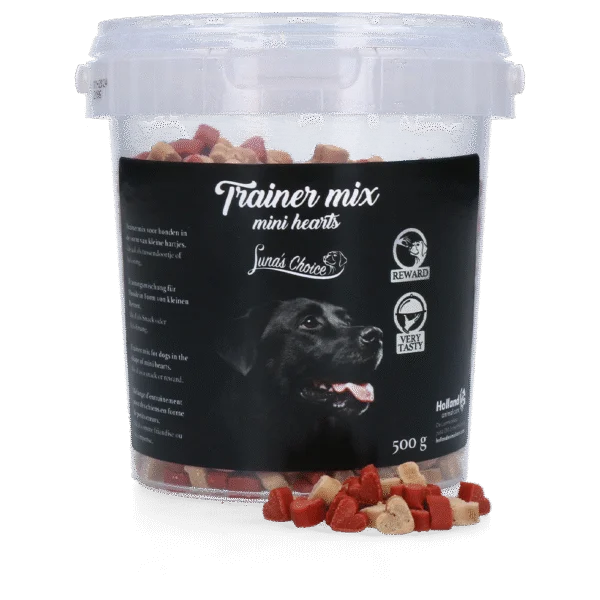Bocconcini da addestramento con carne e salmone, cuoricini piccoli, 500 g – Luna's Choice Trainer Mix Hartjes (klein)