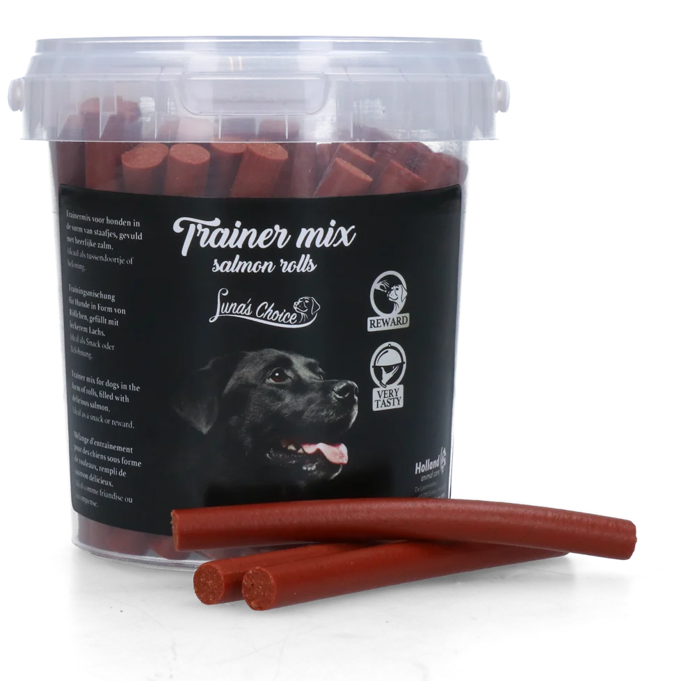 Bastoncini al salmone per cani, morbidi, 11 cm, 500 g – Luna's Choice Trainer Mix Zalmstaafjes - immagine 1