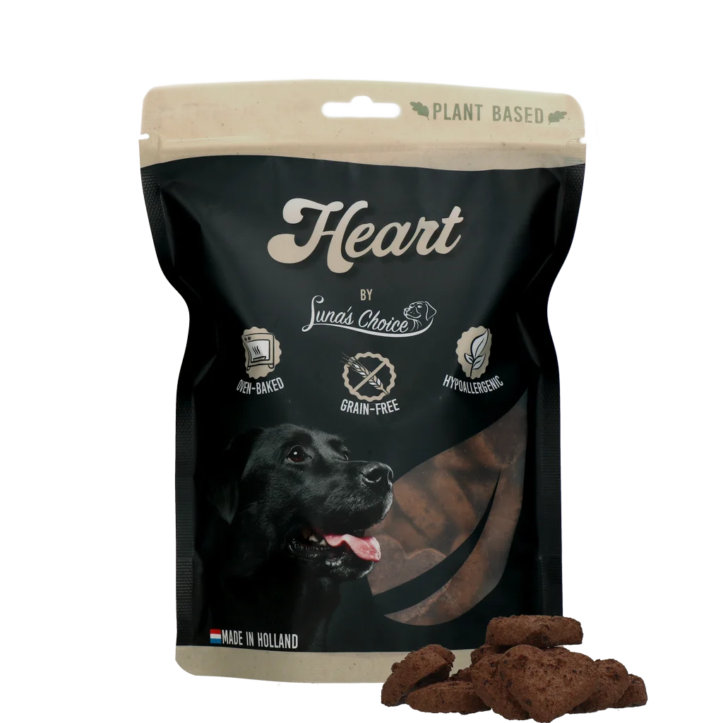Biscotti per cani vegetali e senza cereali, a forma di cuore, 48 pezzi, 360 g – Luna's Choice Plant Based Heart - immagine 1