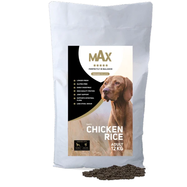 Alimento pressato per cani con pollo e riso, 12 kg – Max Adult Geperste Brokken Kip & Rijst