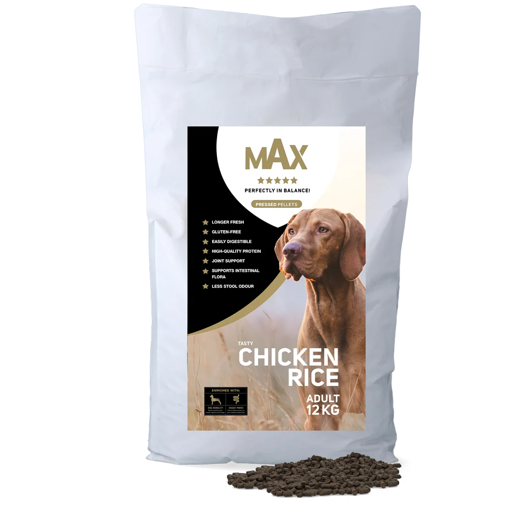 Alimento pressato per cani con pollo e riso, 12 kg – Max Adult Geperste Brokken Kip & Rijst - immagine 1