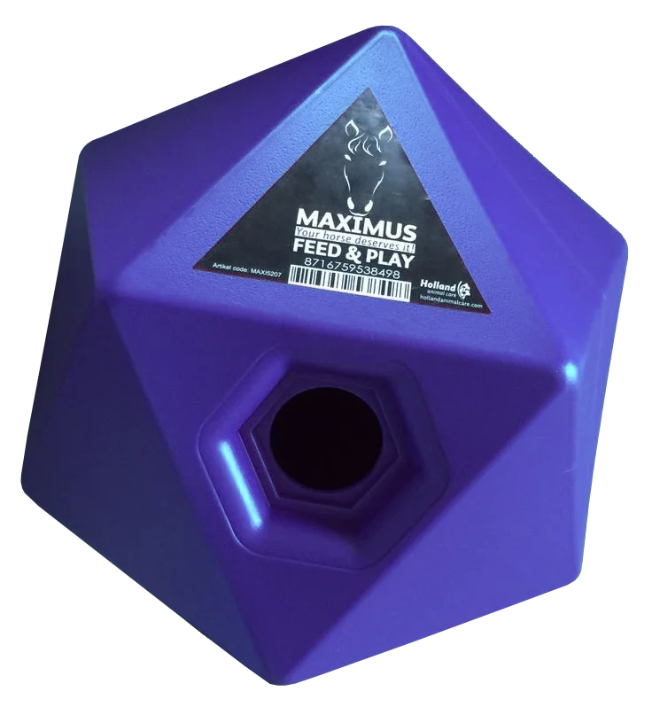 Cubo gioco per cavalli con apertura per snack da 37 mm, blu – Maximus Feed & Play Cube - immagine 1
