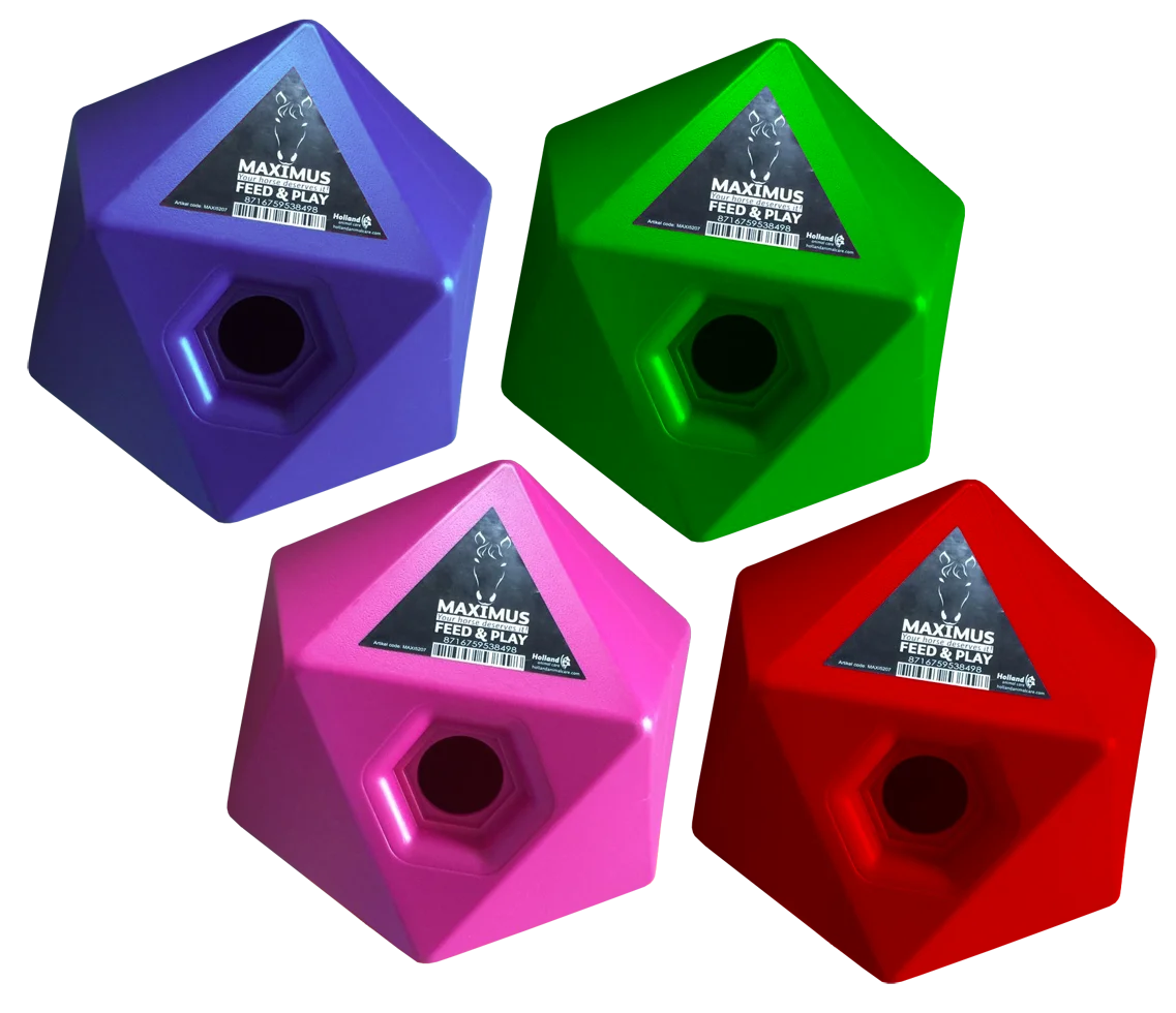 Cubo portamangime per cavalli rosa, apertura per snack da 37 mm – Maximus Feed & Play Cube - immagine 2
