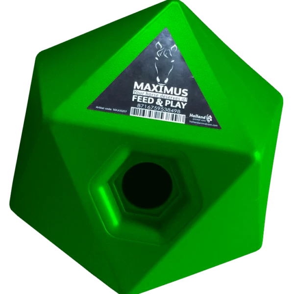 Cubo gioco per cavalli con apertura per snack da 37 mm, verde – Maximus Feed & Play Cube