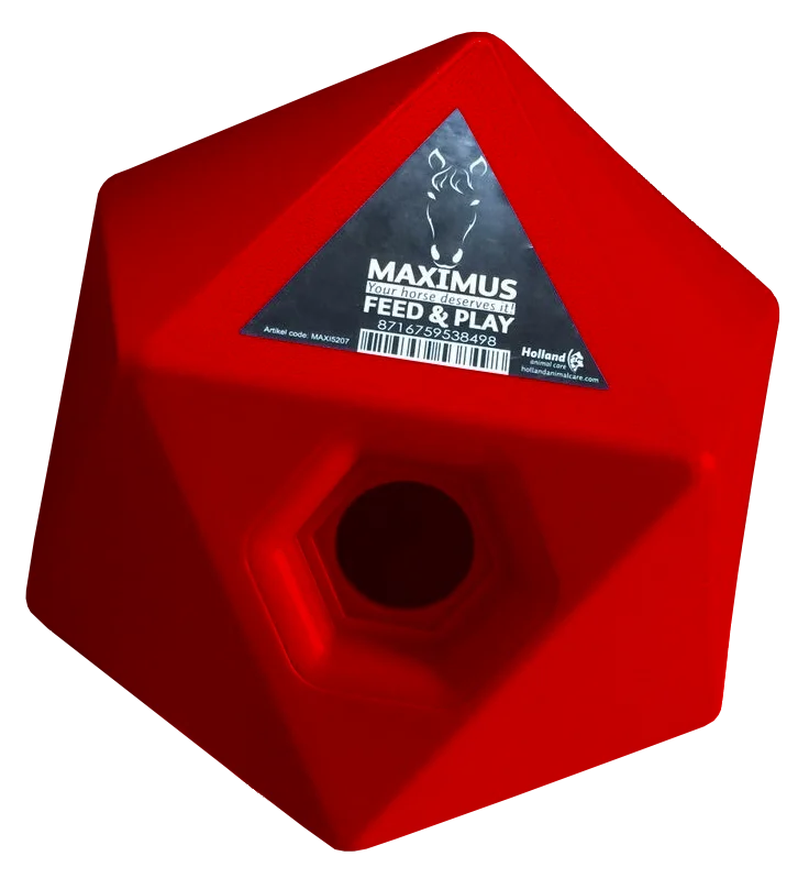 Cubo porta mangime per cavalli rosso, apertura per gli snack 37 mm – Maximus Feed & Play Cube - immagine 1