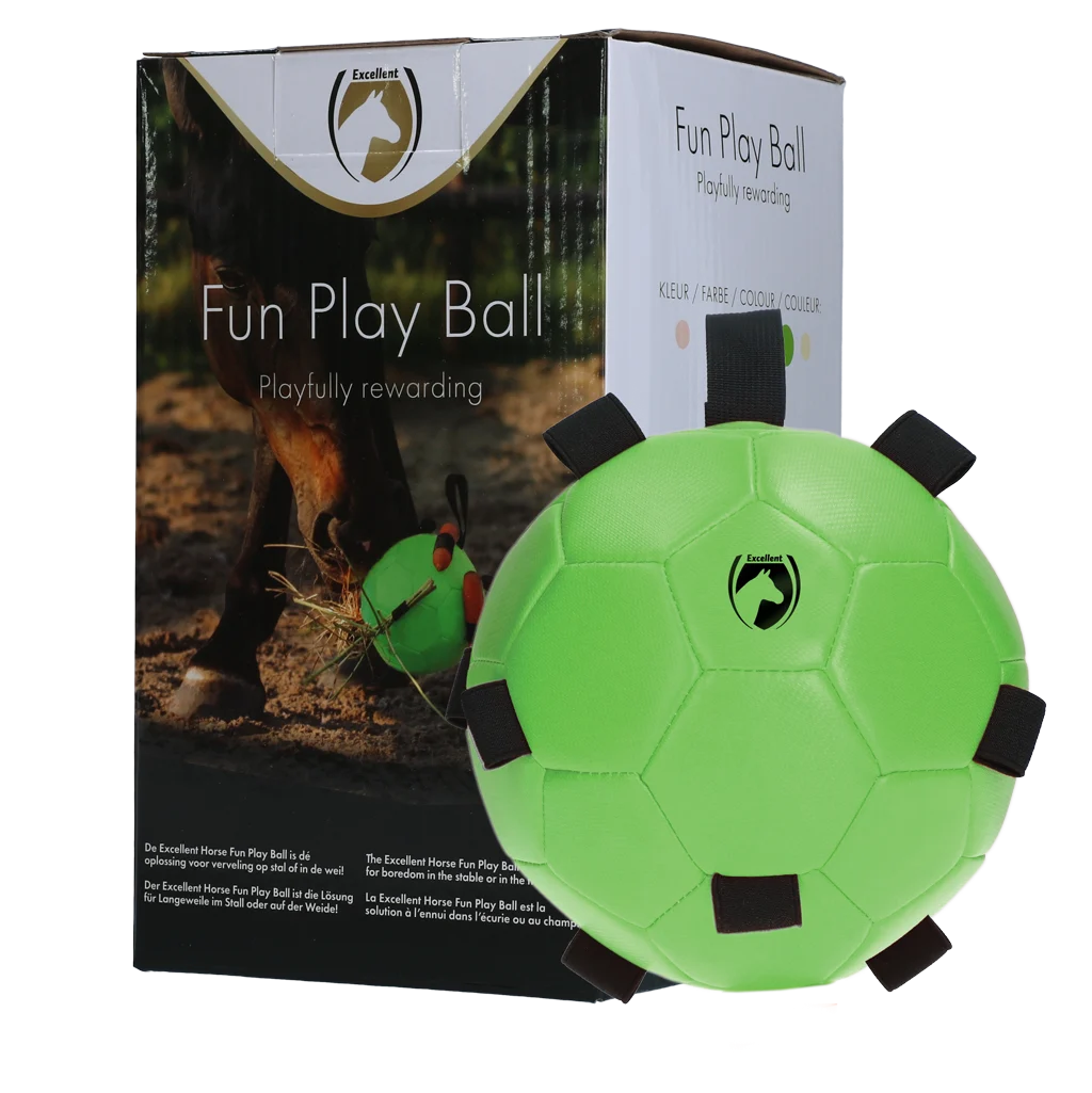Palla da gioco per cavalli con anelli elastici, 19 cm, verde – Excellent Horse Fun Play Ball - immagine 1