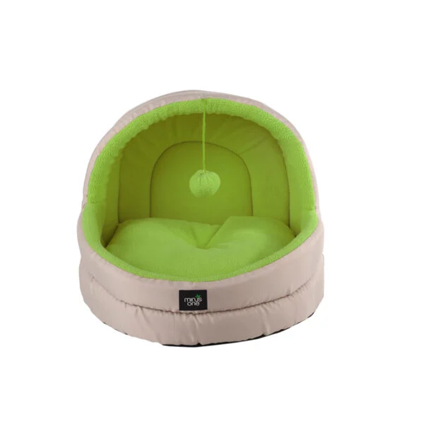 Cuccia a grotta per gatti con zona in pile e pallina gioco – Minus One Hideaway Cat Cave Meadow