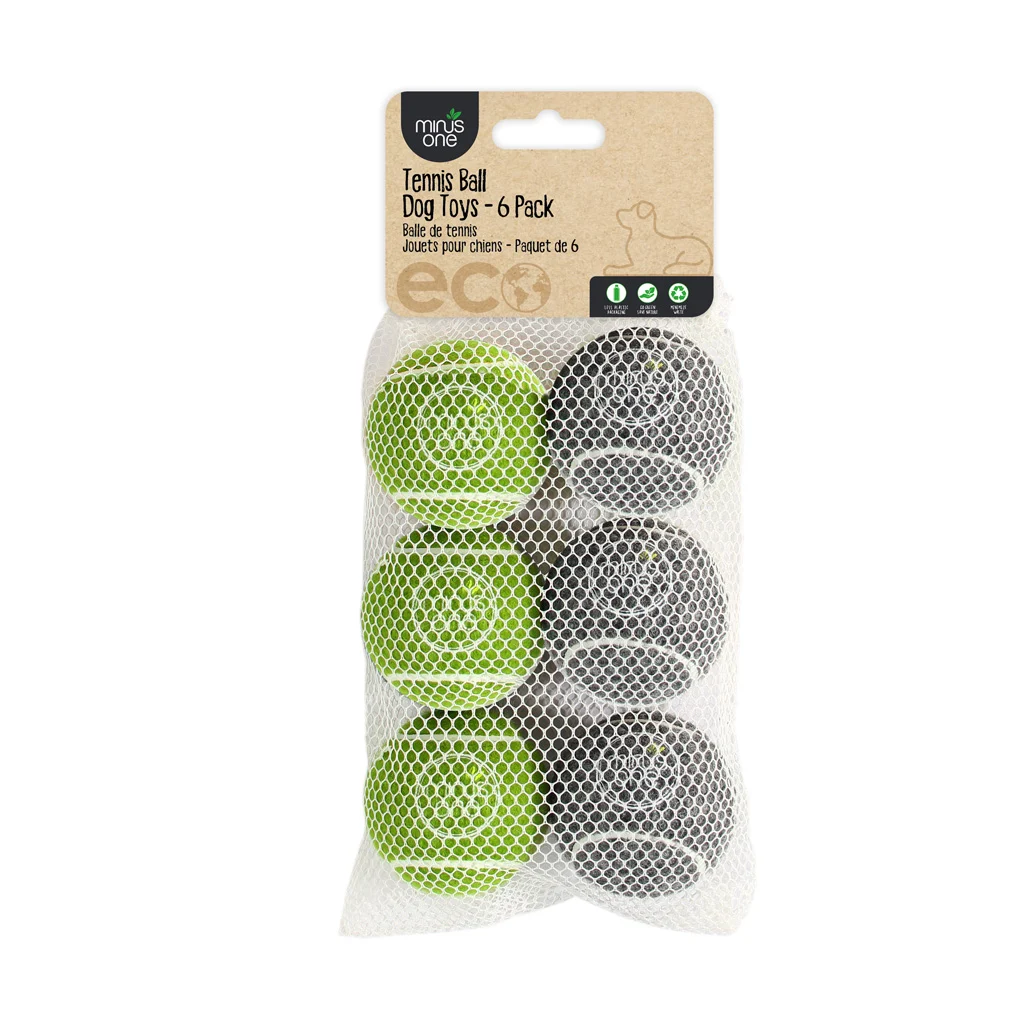 MINU37115.jpg Palline da Tennis per Cani, Set da 6 – Minus One Bouncy Tennis Ball Dog Toys - immagine 1