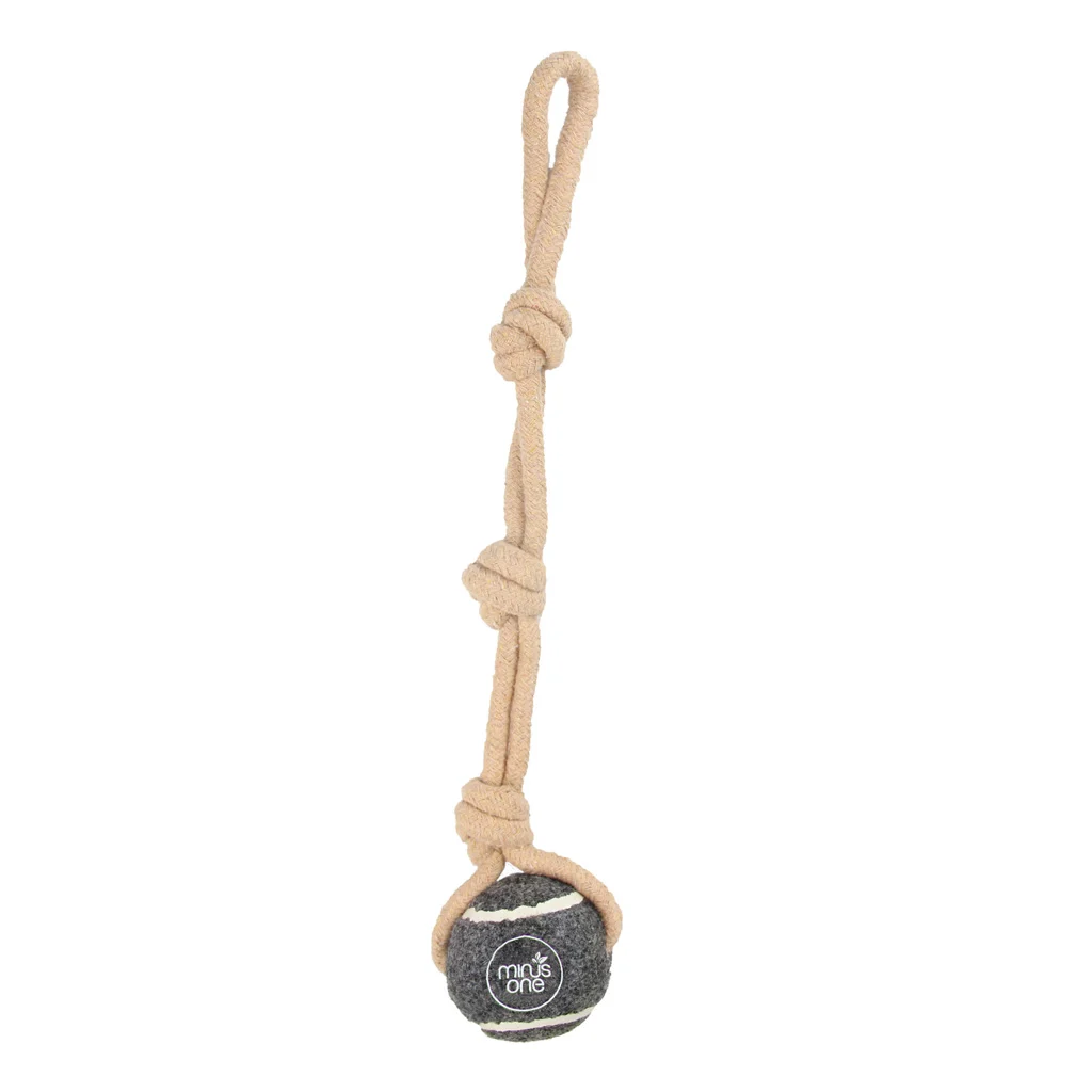 MINU37119.jpg Pallina da tennis con corda, grigia – Minus One Dog Tennis Ball Rope Toy Single Grey - immagine 1