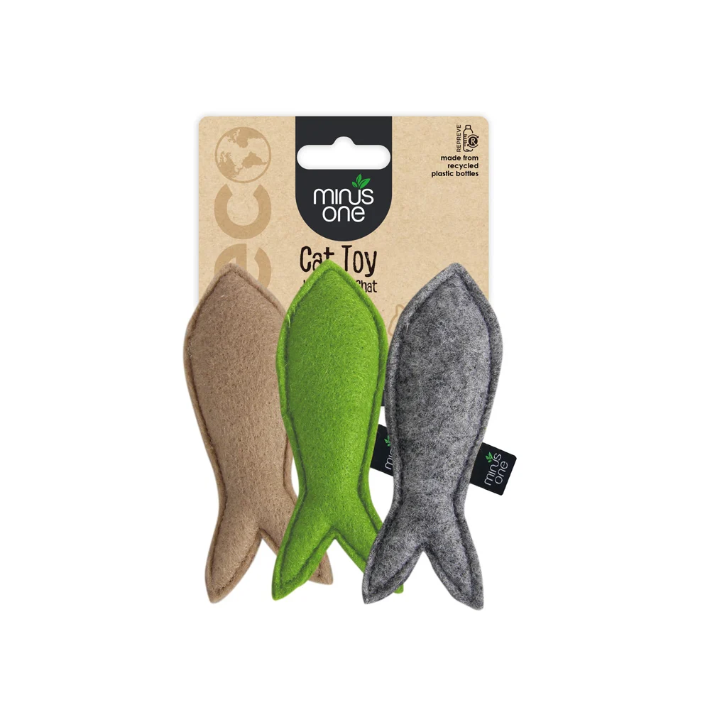Pesci giocattolo per gatti in feltro con erba gatta, 3 pezzi – Minus One Felt Cat Toys Fish 3 pack - immagine 1